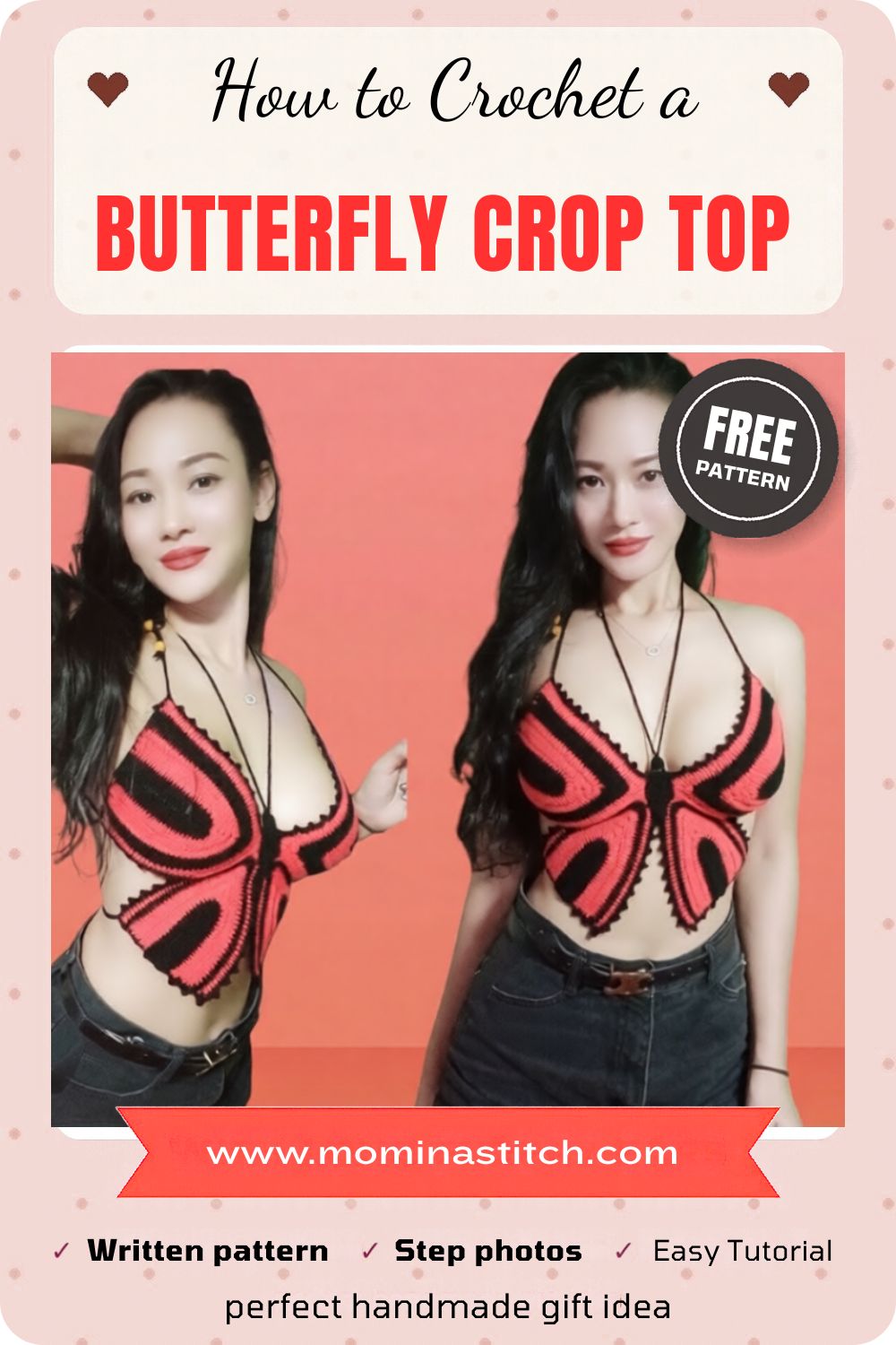 Crochet Butterfly Crop Top With Halter Ties