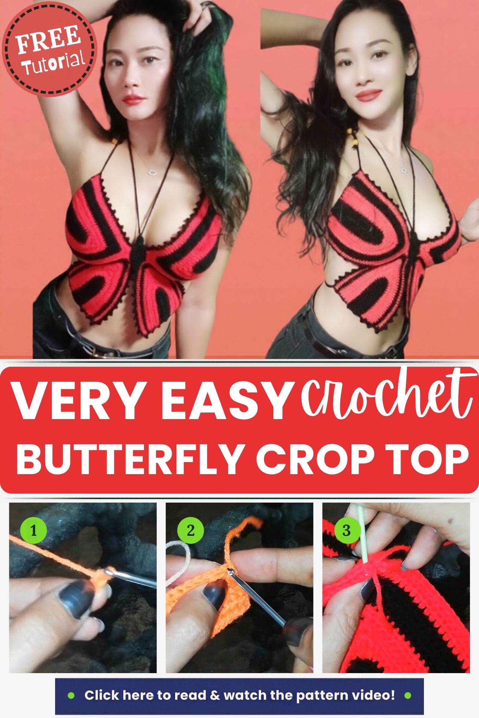 Crochet Butterfly Crop Top With Halter Ties