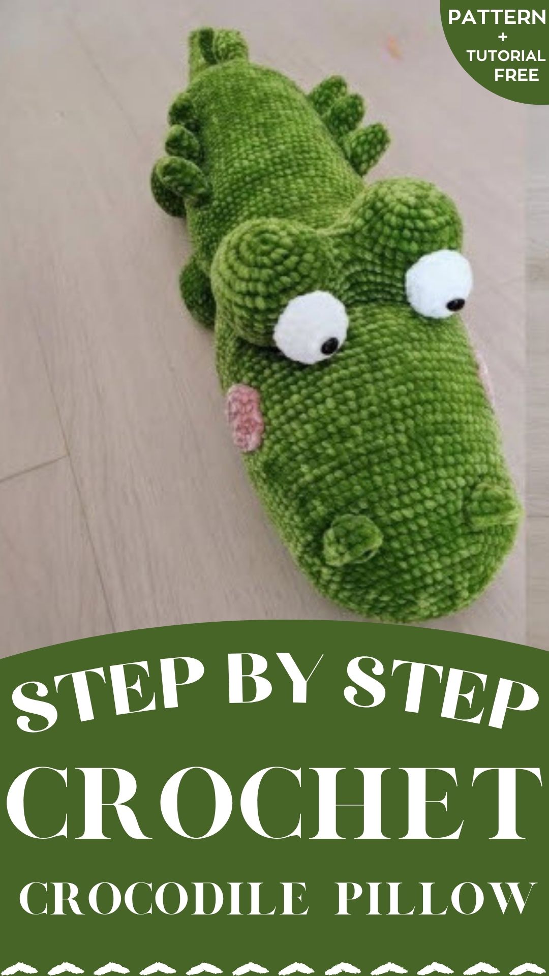 Crochet Crocodile Pillow Pattern in Soft Velvet Yarn