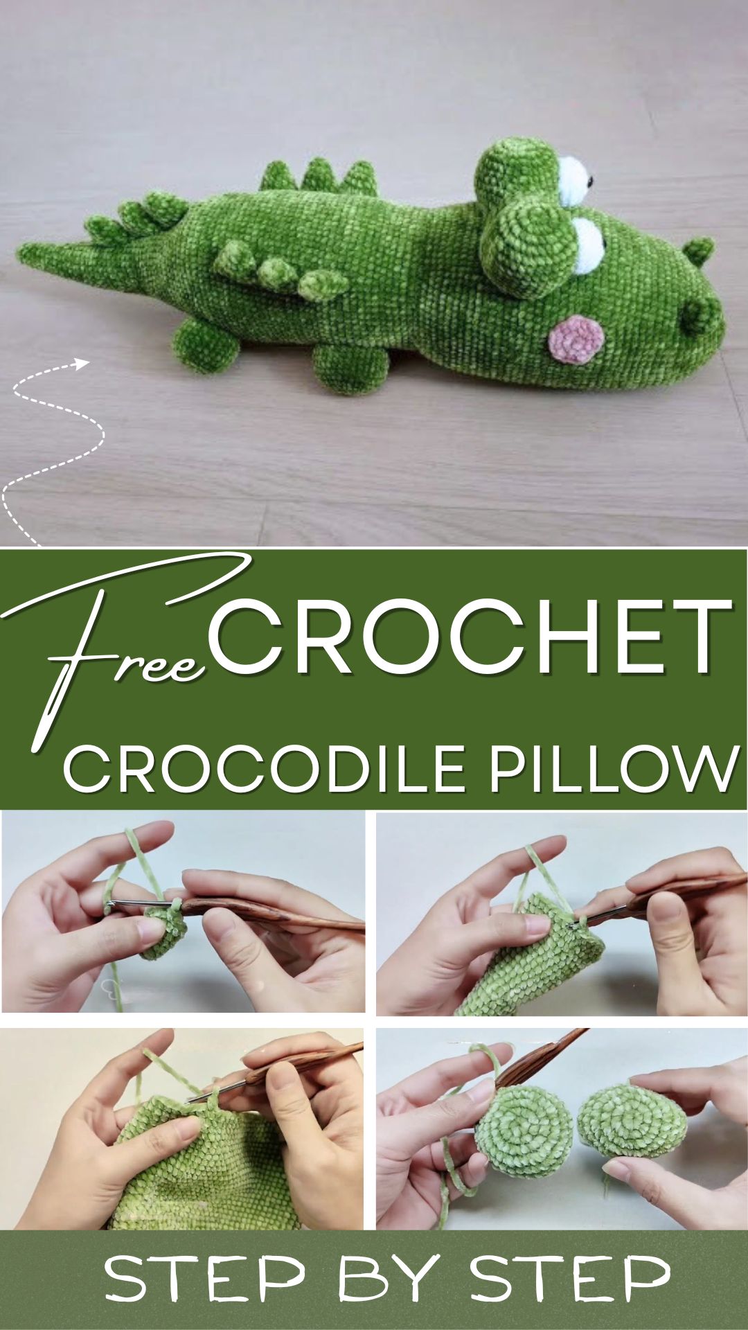 Crochet Crocodile Pillow Pattern in Soft Velvet Yarn