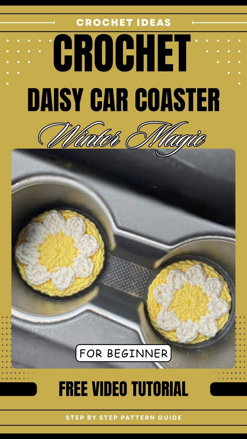 Daisy car coaster crochet pattern and hanger set in matching colors