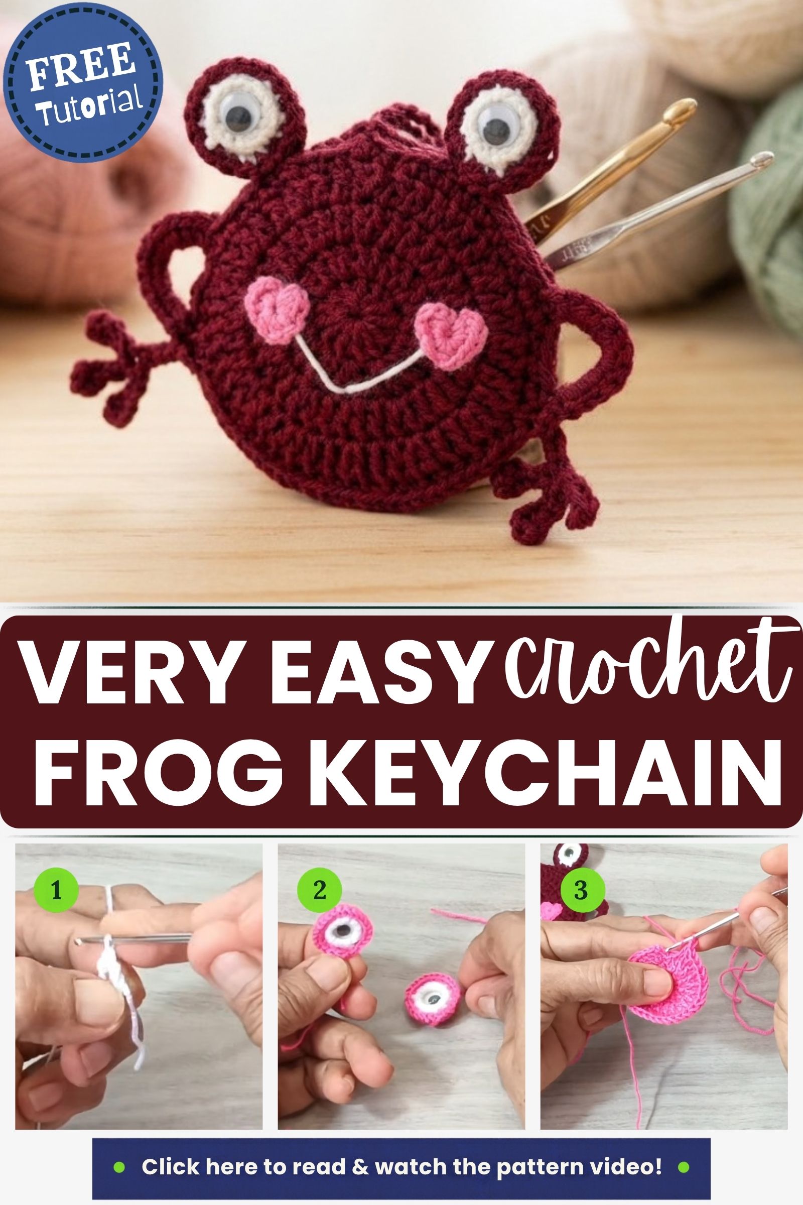 Crochet Frog Keychain Pattern With Heart Cheeks