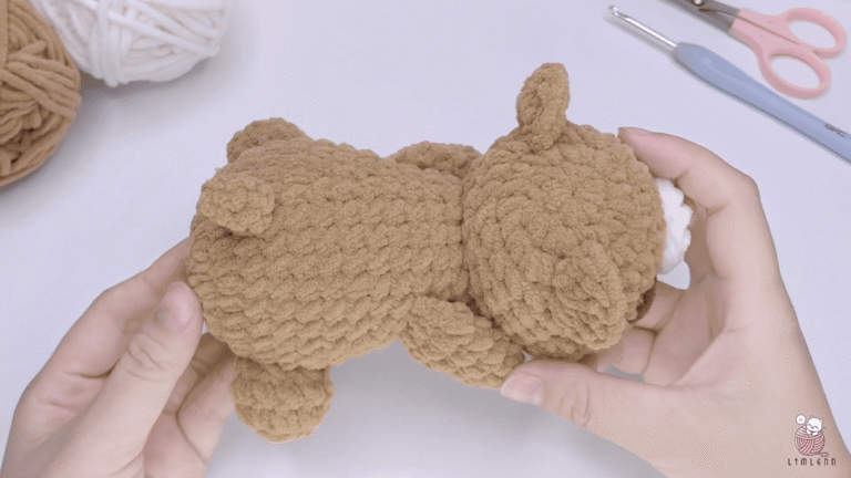 Crochet Sleeping Bear Pattern in Plush Yarn