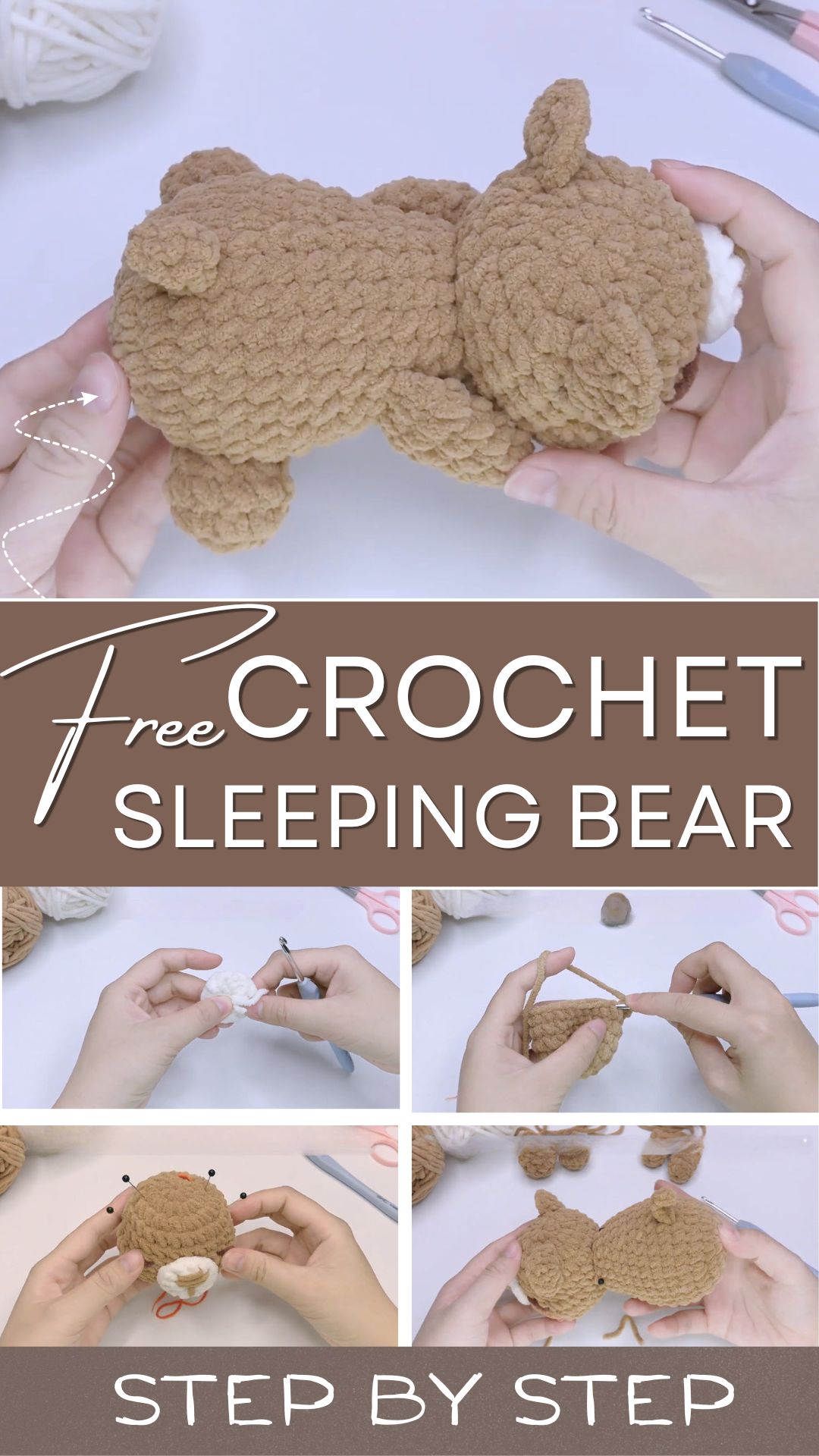 Crochet Sleeping Bear Pattern in Plush Yarn