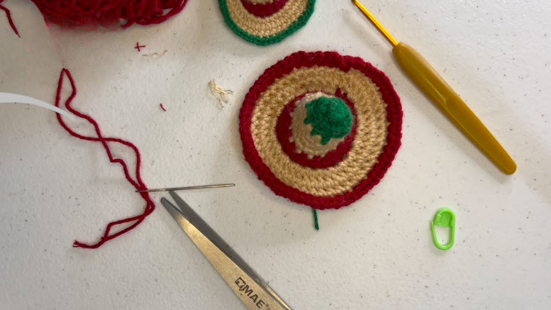 Red edge crocheted around the Mexican hat brim
