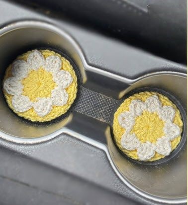 Crochet Daisy Car Coaster Pattern and Hanger Set