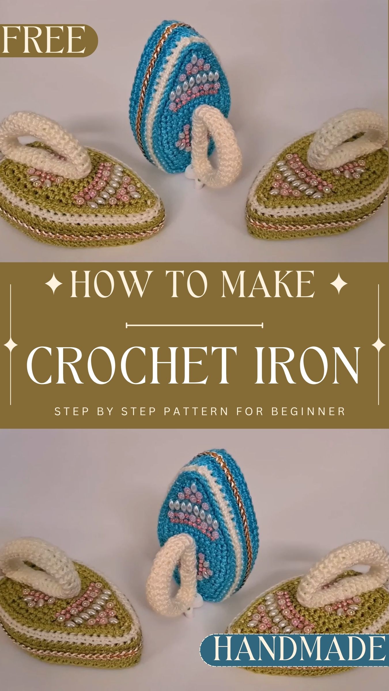 Miniature Crochet Iron Pattern With Pearl and Chain Details